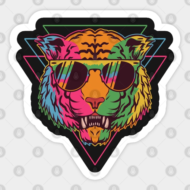 80s vintage sunglasses tiger retro triangle neon colors illustration Sticker by SpaceWiz95